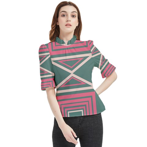 Abstract Pattern Geometric Backgrounds   Frill Neck Blouse by Eskimos