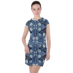 Folk Flowers Print Floral Pattern Ethnic Art Drawstring Hooded Dress by Eskimos