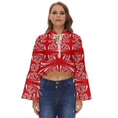 Floral Folk Damask Pattern Fantasy Flowers  Boho Long Bell Sleeve Top by Eskimos
