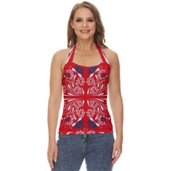 Floral Folk Damask Pattern Fantasy Flowers  Basic Halter Top by Eskimos