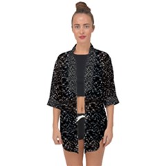Pixel Grid Dark Black And White Pattern Open Front Chiffon Kimono by dflcprintsclothing