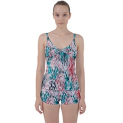 Colorful Spotted Reptilian Coral Tie Front Two Piece Tankini by MickiRedd