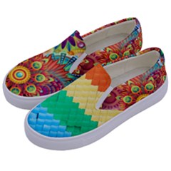 Mandalas-1084082 Textured-rainbow Kids  Canvas Slip Ons by jellybeansanddinosaurs