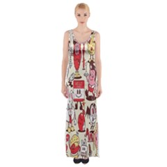 Retro Food Thigh Split Maxi Dress by Sparkle