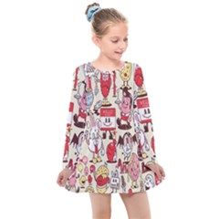 Retro Food Kids  Long Sleeve Dress by Sparkle