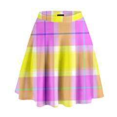 Pink Tartan-8 High Waist Skirt by tartantotartanspink