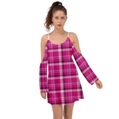 Pink Tartan-9 Kimono Sleeves Boho Dress by tartantotartanspink