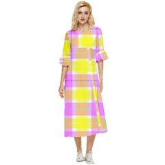 Pink Tartan-8 Double Cuff Midi Dress by tartantotartanspink2