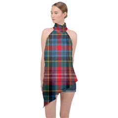 Caledonia Modern Tartan Halter Asymmetric Satin Top by tartantotartansred
