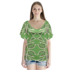 Abstract Pattern Geometric Backgrounds   V-neck Flutter Sleeve Top by Eskimos