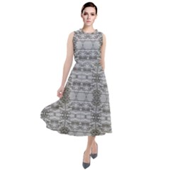 Nature Collage Seamless Pattern Round Neck Boho Dress by dflcprintsclothing