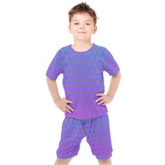 Hex Circle Points Vaporwave One Kids  Tee And Shorts Set by WetdryvacsLair