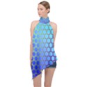 Hex Circle Points Vaporwave Three Halter Asymmetric Satin Top View1