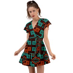 Abstract Pattern Geometric Backgrounds   Flutter Sleeve Wrap Dress by Eskimos