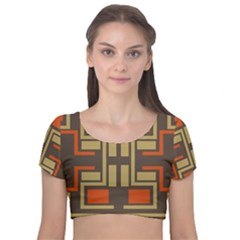 Abstract Geometric Design    Velvet Short Sleeve Crop Top  by Eskimos