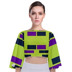 Abstract Pattern Geometric Backgrounds Tie Back Butterfly Sleeve Chiffon Top by Eskimos
