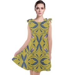 Folk Flowers Print Floral Pattern Ethnic Art Tie Up Tunic Dress by Eskimos