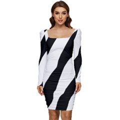 Zebra Lines Women Long Sleeve Ruched Stretch Jersey Dress by FunDressesShop