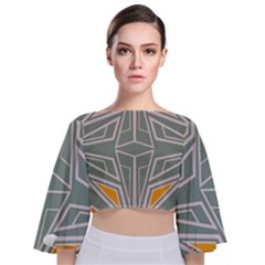 Abstract Pattern Geometric Backgrounds Tie Back Butterfly Sleeve Chiffon Top by Eskimos
