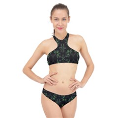 Folk Flowers Floral Art Print Flowers Abstract Art  High Neck Bikini Set by Eskimos