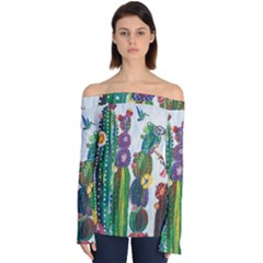 Rainbow Cactus Shirt Off Shoulder Long Sleeve Top by steampunkbabygirl