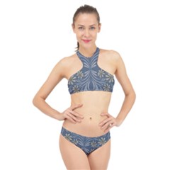 Folk Flowers Print Floral Pattern Ethnic Art High Neck Bikini Set by Eskimos