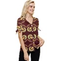 Folk flowers print Floral pattern Ethnic art Bow Sleeve Button Up Top View3