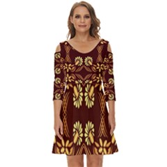 Folk Flowers Print Floral Pattern Ethnic Art Shoulder Cut Out Zip Up Dress by Eskimos