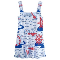 Nautical Cats Seamless Pattern Kids  Layered Skirt Swimsuit by Jancukart