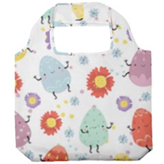 Easter Seamless Pattern With Cute Eggs Flowers Foldable Grocery Recycle Bag by Jancukart
