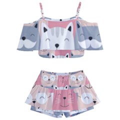 Cute Seamless Pattern With Cats Kids  Off Shoulder Skirt Bikini by Jancukart