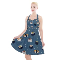 Sushi Pattern Halter Party Swing Dress  by Jancukart