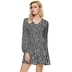 Creepy Head Motif Pattern Tiered Long Sleeve Mini Dress by dflcprintsclothing