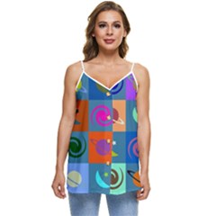 Space-pattern Multicolour Casual Spaghetti Strap Chiffon Top by Jancukart