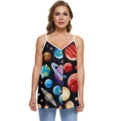 Background-with-many-planets-space Casual Spaghetti Strap Chiffon Top by Jancukart