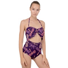 Dragonfly-pattern-design Scallop Top Cut Out Swimsuit by Jancukart