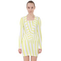 Yellow Zebra Print V-neck Bodycon Long Sleeve Dress by FunDressesShop