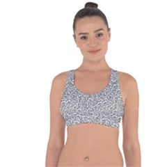 Black And White Hello Text Motif Random Pattern Cross String Back Sports Bra by dflcprintsclothing