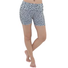 Black And White Hello Text Motif Random Pattern Lightweight Velour Yoga Shorts by dflcprintsclothing