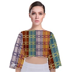 Grungy Vintage Patterns Tie Back Butterfly Sleeve Chiffon Top by artworkshop