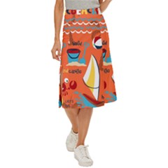Seamless-pattern-vector-beach-holiday-theme-set Midi Panel Skirt by Jancukart