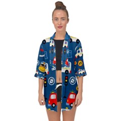 Seamless-pattern-vector-rescue-team-cartoon Open Front Chiffon Kimono by Jancukart