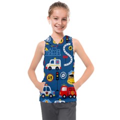 Seamless-pattern-vector-rescue-team-cartoon Kids  Sleeveless Hoodie by Jancukart