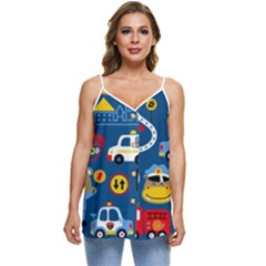 Seamless-pattern-vector-rescue-team-cartoon Casual Spaghetti Strap Chiffon Top by Jancukart