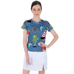 Seamless-pattern-with-sailing-cartoon Women s Sports Top by Jancukart