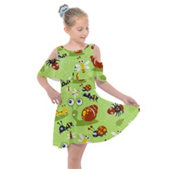 Little-animals-cartoon Kids  Shoulder Cutout Chiffon Dress by Jancukart