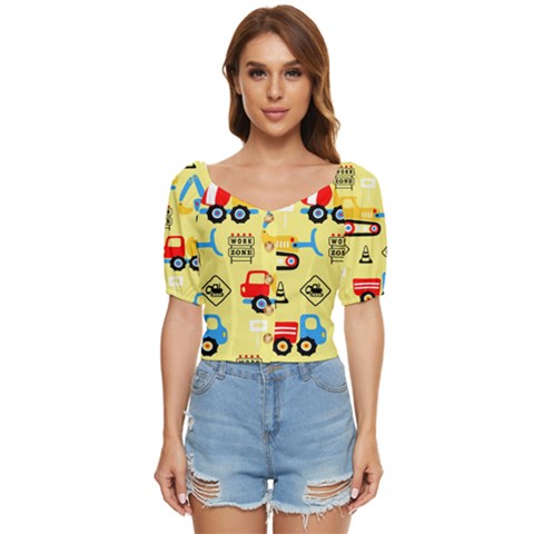 Seamless-pattern-vector-industrial-vehicle-cartoon Button Up Blouse by Jancukart