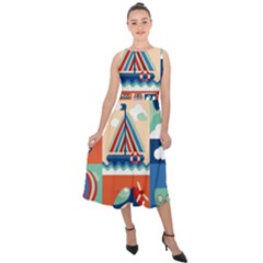 Toy-transport-cartoon-seamless-pattern-with-airplane-aerostat-sail-yacht-vector-illustration Midi Tie-back Chiffon Dress by Jancukart