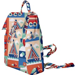 Toy-transport-cartoon-seamless-pattern-with-airplane-aerostat-sail-yacht-vector-illustration Buckle Everyday Backpack by Jancukart