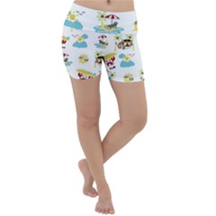Vector-pattern-with-funny-animals-cartoon-summer-holiday-beach Lightweight Velour Yoga Shorts by Jancukart